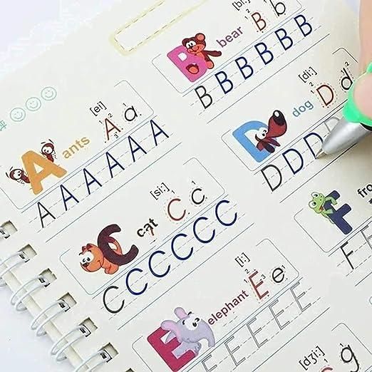 Magic Reusable Tracing Books™ Kit — With 1 Pen, 10 Refills, 1 ergonomic pen grip (Tripod-Grip Trainer)