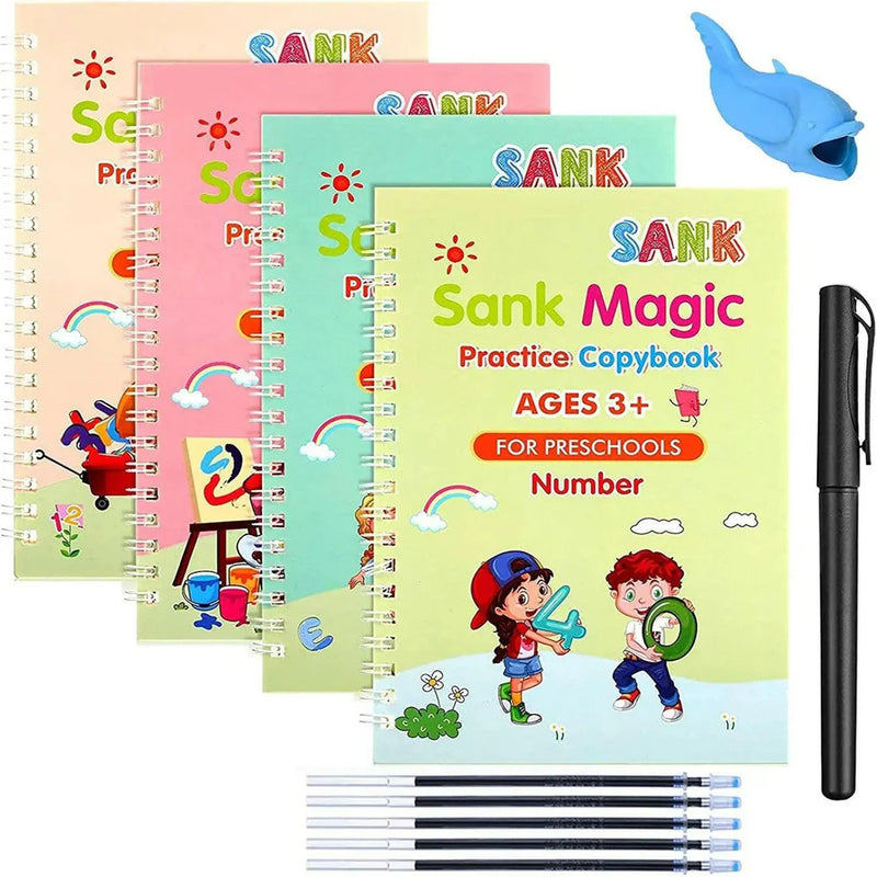 Magic Reusable Tracing Books™ Kit — With 1 Pen, 10 Refills, 1 ergonomic pen grip (Tripod-Grip Trainer)