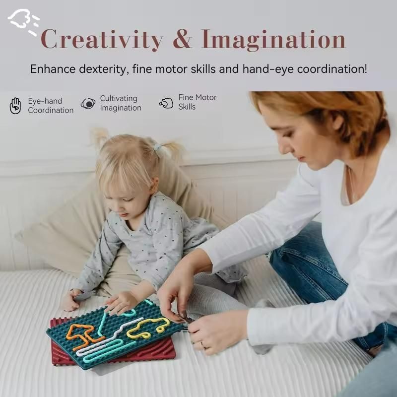 Montessori Sensory Activity Board™ – Double-Sided Silicone Fidget Toy with Strings for Kids (3+) & Adults