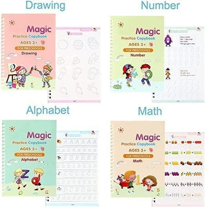Magic Reusable Tracing Books™ Kit — With 1 Pen, 10 Refills, 1 ergonomic pen grip (Tripod-Grip Trainer)