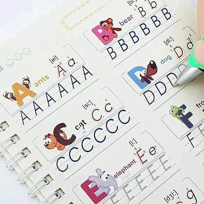 Magic Reusable Tracing Books™ Kit — With 1 Pen, 10 Refills, 1 ergonomic pen grip (Tripod-Grip Trainer)
