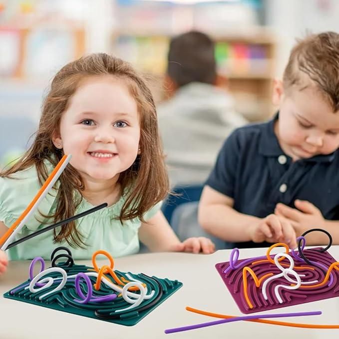 Montessori Sensory Activity Board™ – Double-Sided Silicone Fidget Toy with Strings for Kids (3+) & Adults