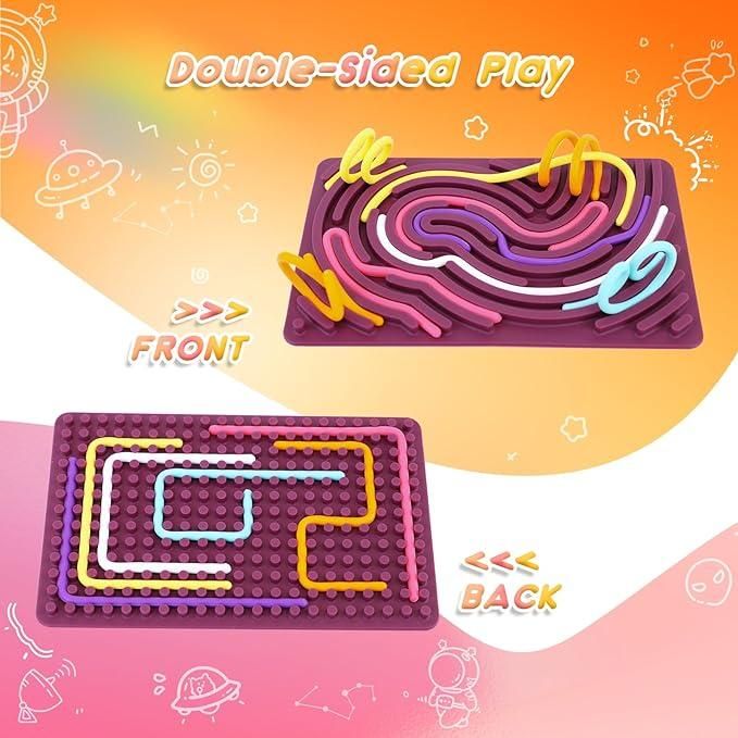 Montessori Sensory Activity Board™ – Double-Sided Silicone Fidget Toy with Strings for Kids (3+) & Adults