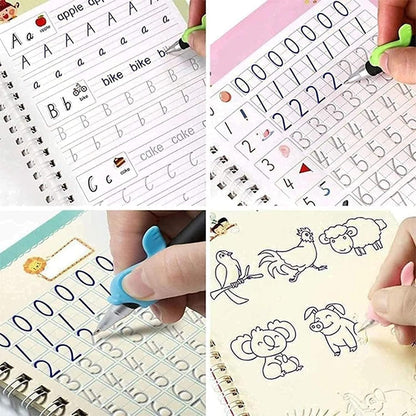 Magic Reusable Tracing Books™ Kit — With 1 Pen, 10 Refills, 1 ergonomic pen grip (Tripod-Grip Trainer)