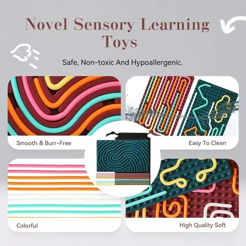 Montessori Sensory Activity Board™ – Double-Sided Silicone Fidget Toy with Strings for Kids (3+) & Adults