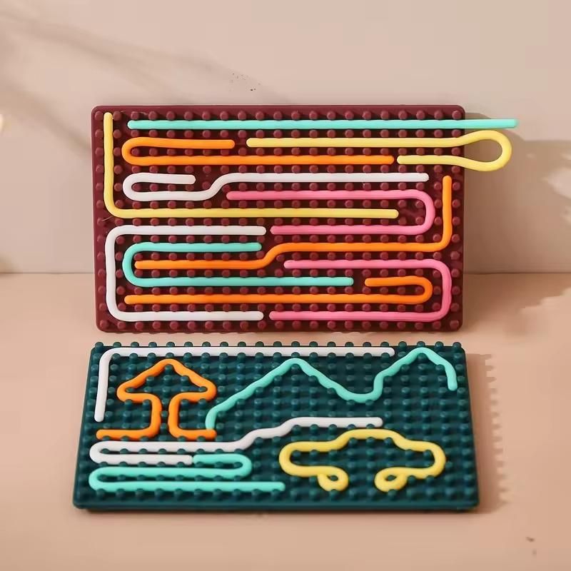 Montessori Sensory Activity Board™ – Double-Sided Silicone Fidget Toy with Strings for Kids (3+) & Adults