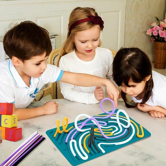 Montessori Sensory Activity Board™ – Double-Sided Silicone Fidget Toy with Strings for Kids (3+) & Adults