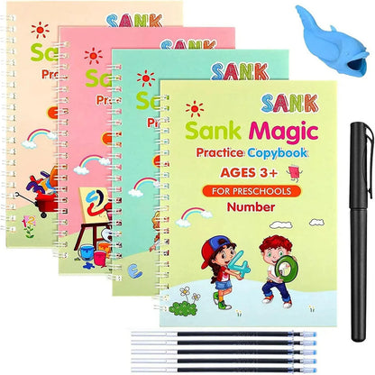 Magic Reusable Tracing Books™ Kit — With 1 Pen, 10 Refills, 1 ergonomic pen grip (Tripod-Grip Trainer)